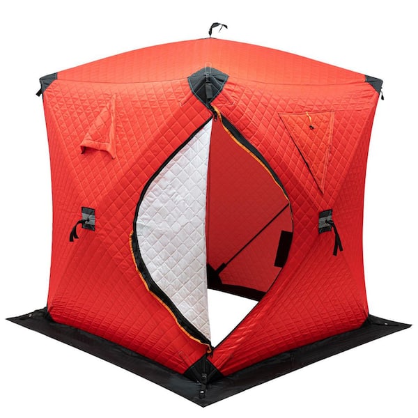 57 in. x 57 in. x 65 in. 2-Person Red Portable Ice Fishing Tent Portable Ice Fishing Shelter with Carrying Bag