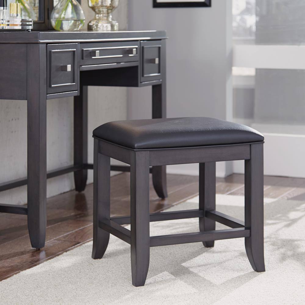 Homestyles 5th Avenue Gray Upholstered Vanity Bench 5436 28 The Home Depot