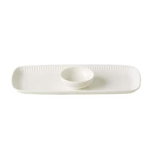 Profile 3.5 in. W x 1 in. H x 14 in. D White Porcelain Serving Tray with Bowl (Set of 2)