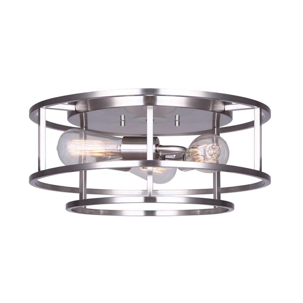 CANARM Luca 15.75 in. 3-Light Brushed Nickel Flush Mount