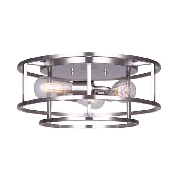 CANARM Luca 15.75 in. 3-Light Brushed Nickel Flush Mount