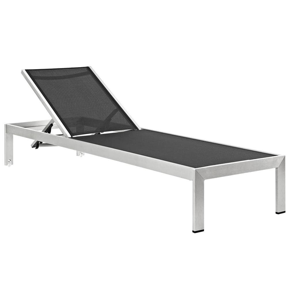 Silver Black Aluminum Mesh Outdoor Chaise Lounge Chair