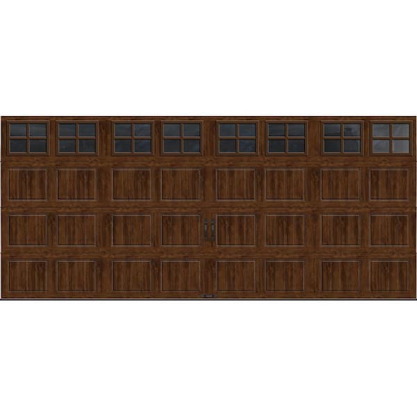 Clopay Gallery Steel Short Panel 16 ft x 7 ft Insulated 6.5 R-Value Wood Look Walnut Garage Door with SQ22 Windows