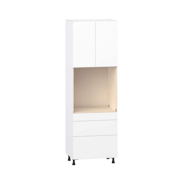 Timberline 30 in. W x 24 in. D x 94.5 in. H Assembled Slab Pantry Kitchen Cabinet in Bright White with 3 Drawers