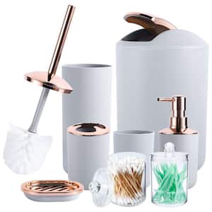 8-Piece Bathroom Accessory Set with Trash Can,Dispenser,Soap Dish,Toilet Brush with Holder,Toothbrush Holder,Cup in Grey