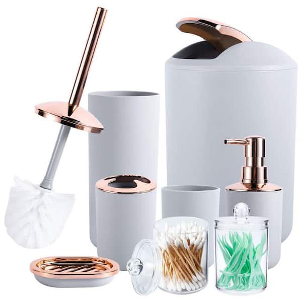 rose gold bathroom accessories set with trash can