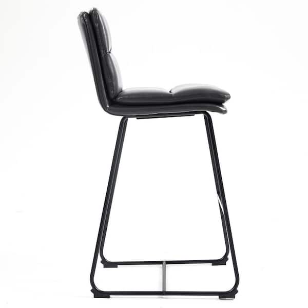 Aulani Grey Upholstered Metal Frame 30 in. Bar Stool with Puffy Cushions (Set of 2)