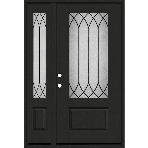 Steves & Sons Regency 51 in. x 80 in. 3/4Lite Spire Decorative Glass RHIS Onyx Stain Mahogany Fiberglass Prehung Front Door w/12in.SL