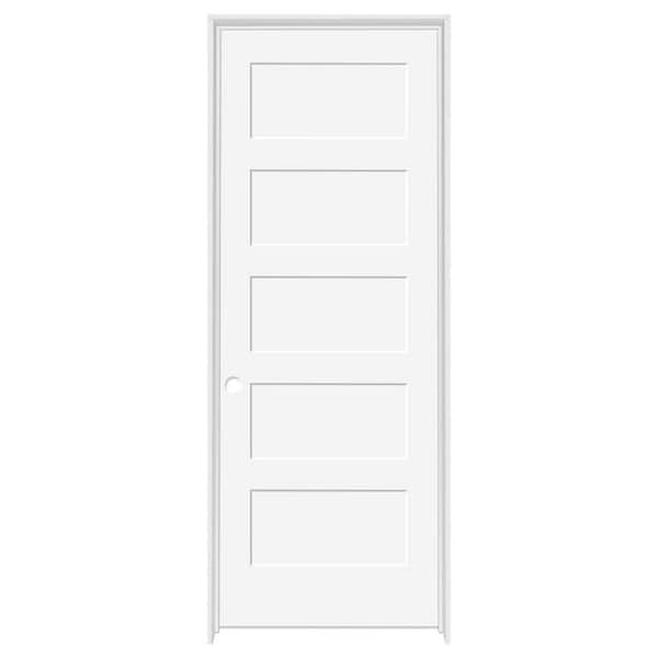 Steves & Sons 24 in. x 80 in. Ultra White Primed Right-Hand Inswing 5-Panel Composite Solid Core Single Prehung Interior Door