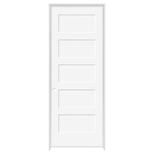 Steves & Sons 24 in. x 80 in. 5-Panel Shaker White Primed Right HandSolid Core Wood Single Prehung Interior Door with Bronze Hinges