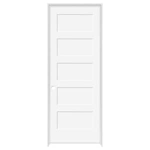 32 in. x 80 in. 5-Panel Shaker White Primed Right Hand Solid Core Wood Single Prehung Interior Door with Nickel Hinges