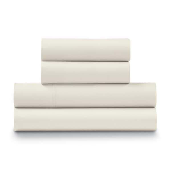 ELLA JAYNE 4-Piece Ivory Sateen Cotton Queen Size 1200 Thread Count Sheet Set