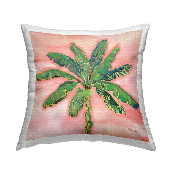 Summer Palm Pink Sunrise Pink Square Outdoor Throw Pillow