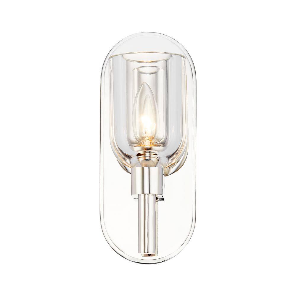 Lucian 9'' Polished Nickel Bath Sconce with Clear Crystal Shade
