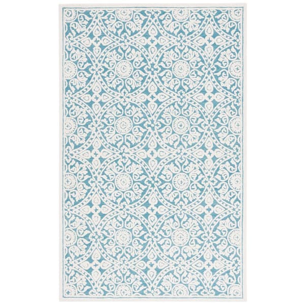 Metro 4 ft. x 6 ft. Teal/Ivory Geometric Floral Area Rug