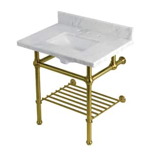 Templeton 30 in. Marble Console Sink with Brass Legs in Carrara Marble Brushed Brass