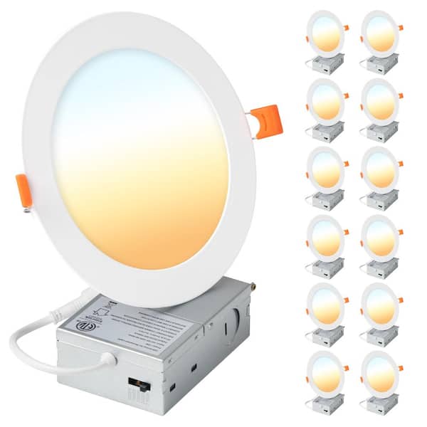 12 Pack 6 Inch 5CCT LED Integrated Recessed Ceiling Light , 1050LM Brightness, Dimmable Canless Wafer Downlight, 12W