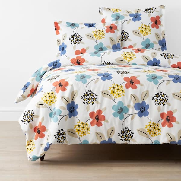 The Company Store Company Cotton Claudia Floral White Multi Twin Cotton Percale Duvet Cover