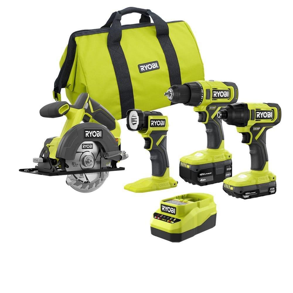 ONE+ 18V Cordless 4-Tool Combo Kit with 1.5 Ah Battery, 4.0 Ah Battery, Charger, and Twist Drill Bit Set (25-Piece) price history on PriceWatchPro