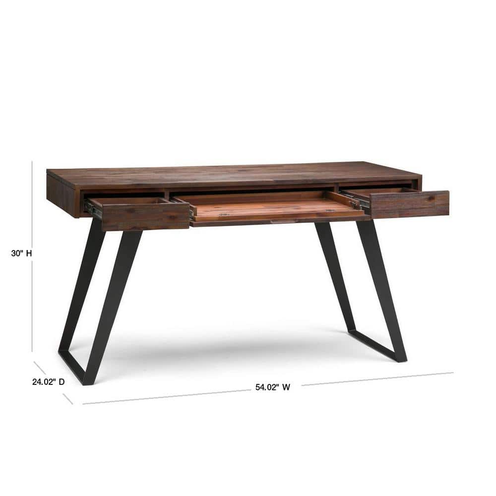 Charcoal Brown Acacia Wood Desk with Drawer and Keyboard Tray
