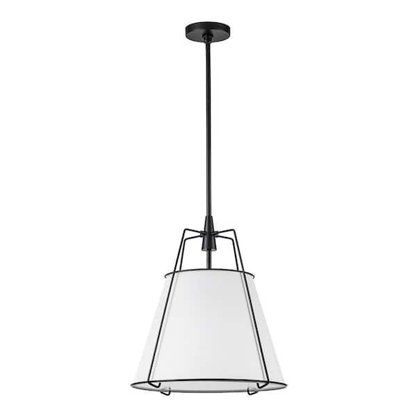 Haven 4-Light 15 in.W Matte Black Modern Farmhouse Drum Pendant Light with Fabric for Kitchen