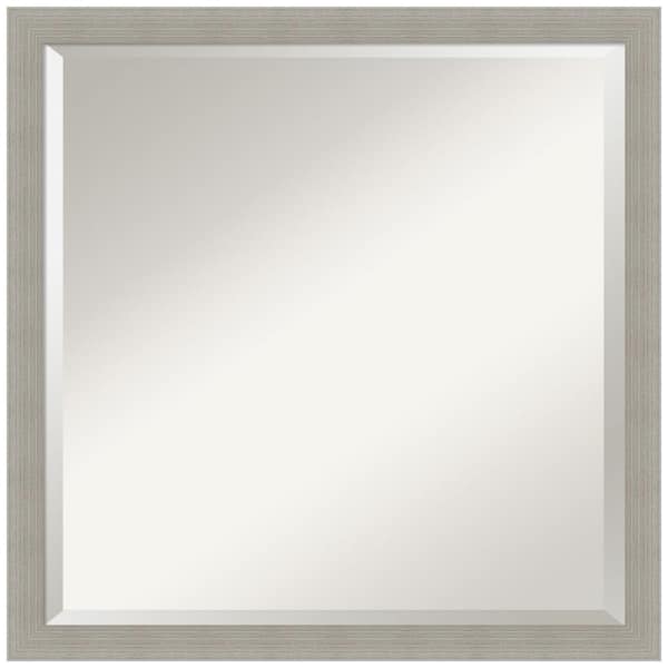 Amanti Art Woodgrain Stripe 22 in. x 22 in. Beveled Casual Square Wood Framed Wall Mirror in Gray