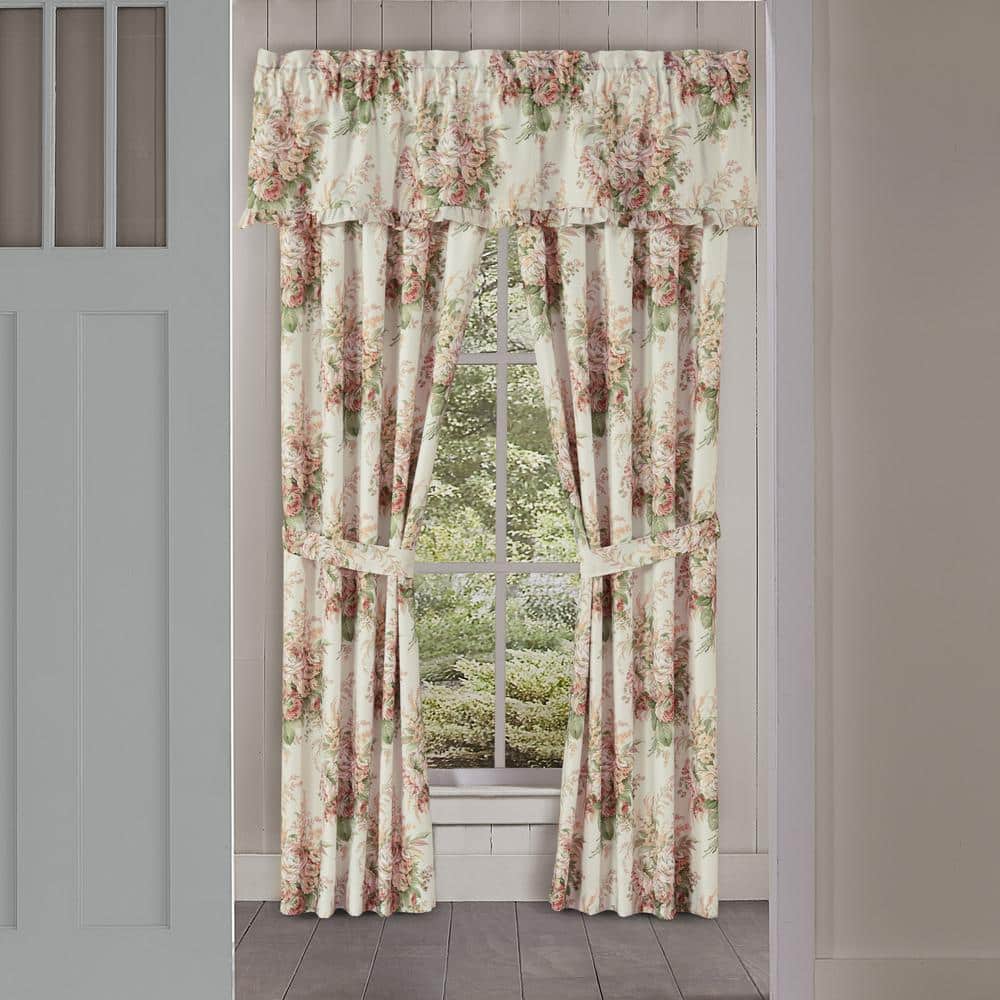Estelle Coral and Cream Floral Polyester 84" Window Panel Pair