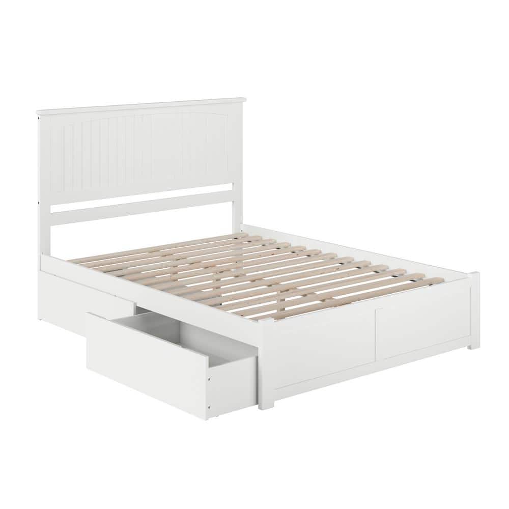 Nantucket White Queen Wood Platform Bed with Storage Drawers