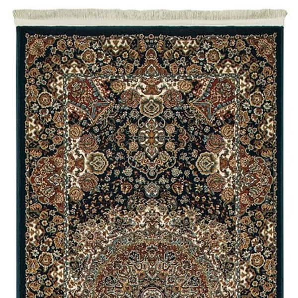 2 ft. x 10 ft. Black, White, Orange Medallion Washable Area Rug