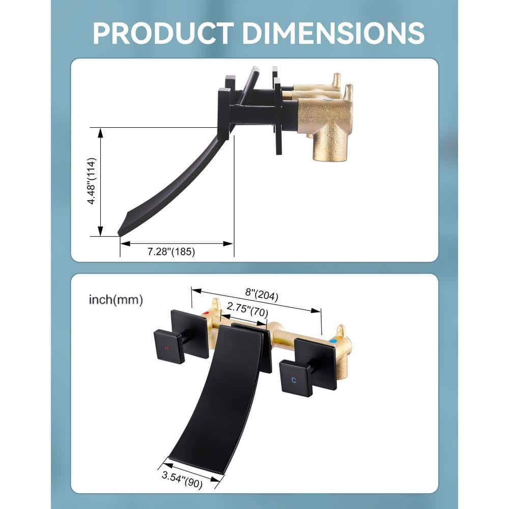 Matte Black Wall Mounted Dual Handle Waterfall Faucet