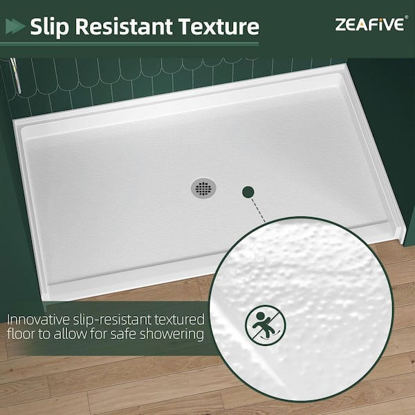 Zeafive 60 in. L x 36 in. W Alcove Acrylic ADA Shower Pan Base