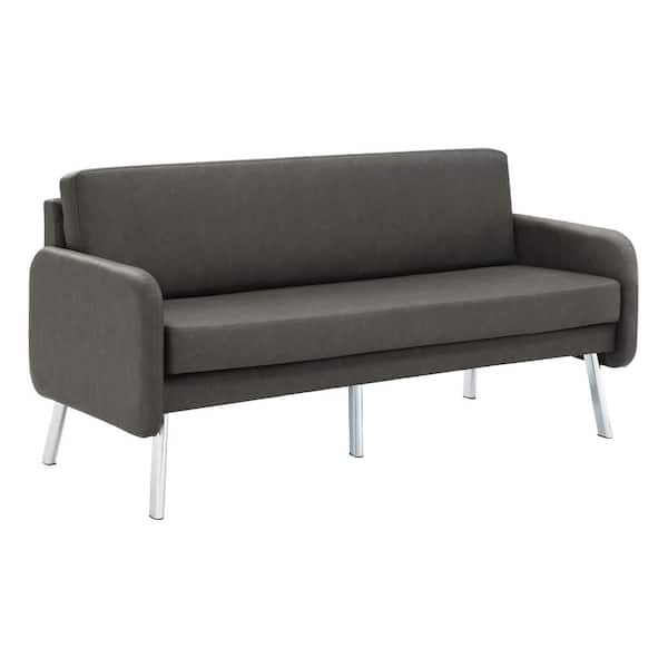 OSP Home Furnishings Lounge 58 in. Square Arm Faux Leather Rectangle Sofa in Smoke