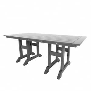 Hayes 71 in. All Weather HDPE Plastic Outdoor Dining Rectangle Trestle Table with Umbrella Hole in Gray