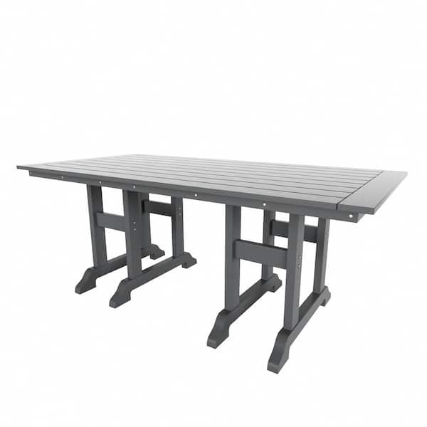 WESTIN OUTDOOR Hayes 71 in. All Weather HDPE Plastic Outdoor Dining Rectangle Trestle Table with Umbrella Hole in Gray