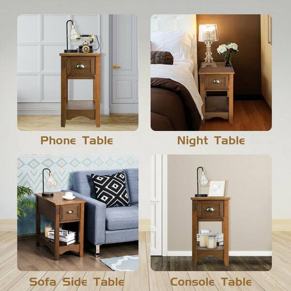 Contemporary Chair Side End Table Compact Table w/ Drawer  Nightstand Tawny 