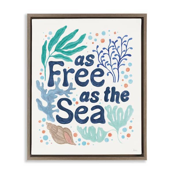 Stupell Industries Nautical Free As Sea by Veronique Charron Brown Floater Frame Coastal Graphic Art Print 31 in. x 25 in.