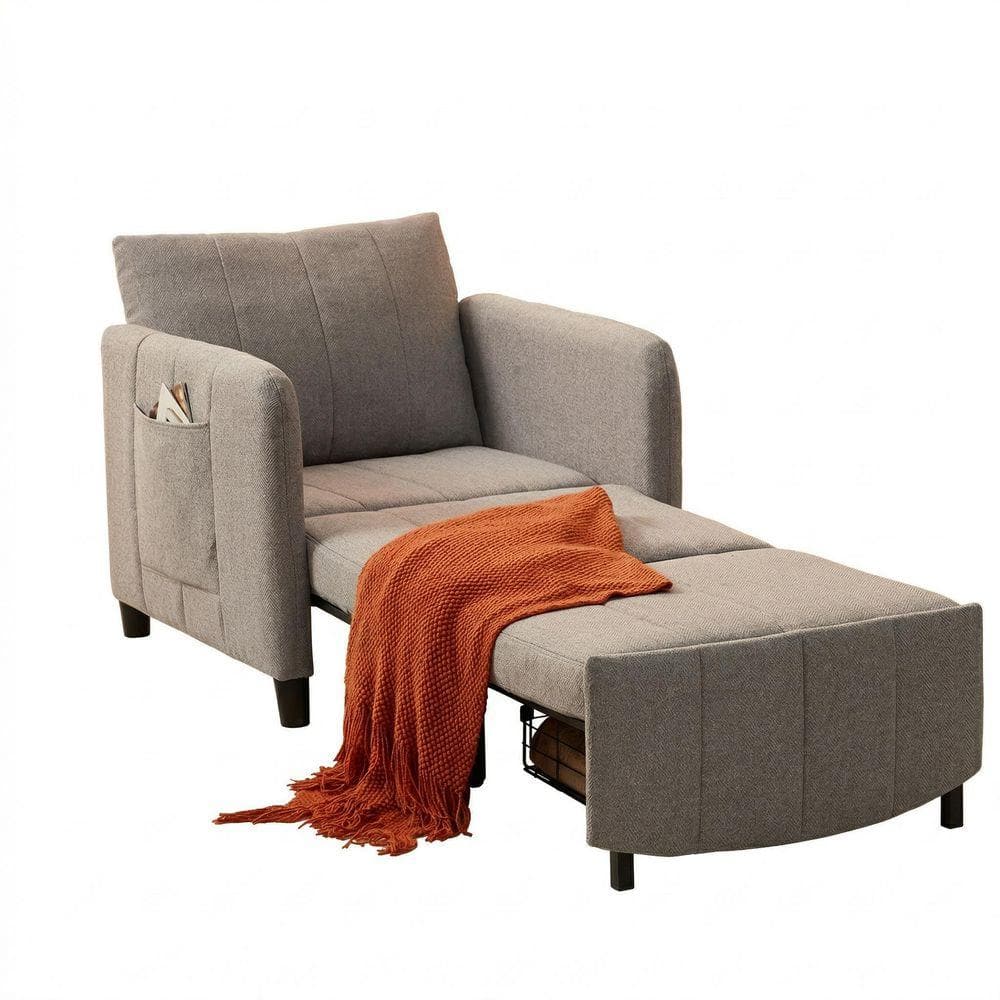 32.5 in. Cotton and Linen Light Grey Twin Size Sofa Bed for Living Room and Small Space