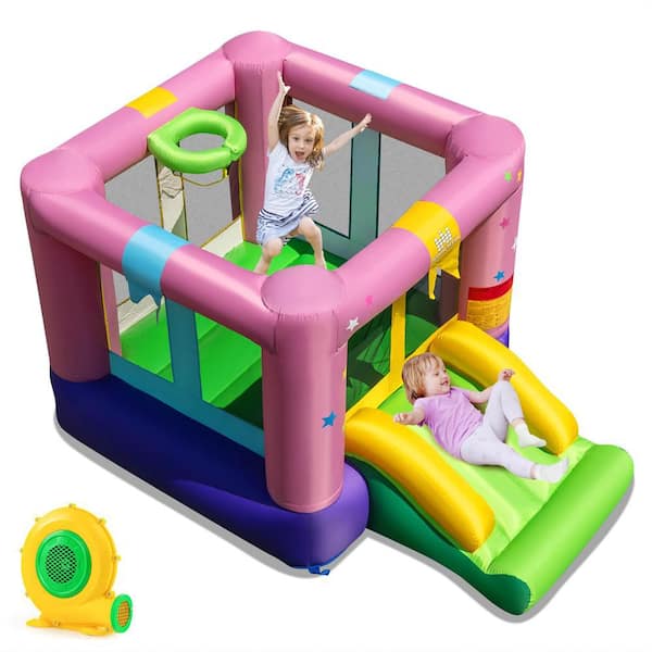 Inflatable Bounce House Bouncy Castle with Slide & Basketball Rim 480W Blower