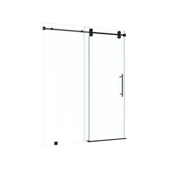 Radiance 60 in. W x 79 in. H Single Sliding Frameless Shower Door in Matte Black with 3/8 in. Clear Glass