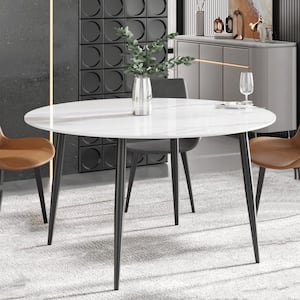 53.15 in. Modern Round White Sintered Stone Top 4 Legs Dining Table (Seats 6)