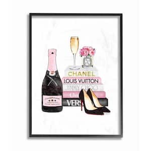 11 in. x 14 in. "Fashion Designer Wine Shoes Bookstack Pink WaterColor" by Amanda Greenwood Framed Wall Art