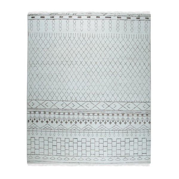 EORC Ivory 9 ft. x 12 ft. Hand-Knotted Wool Classic Moroccan Design Area Rug