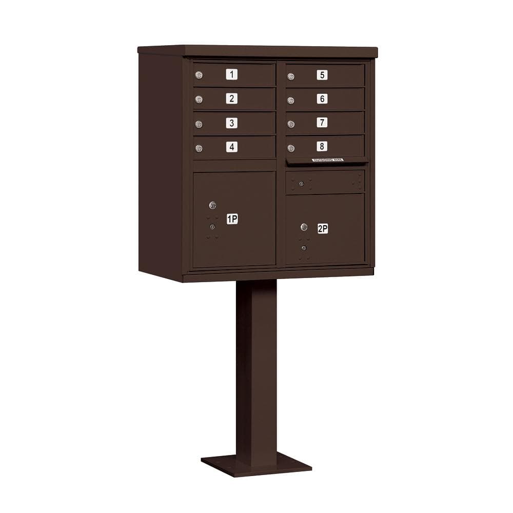 Bronze USPS Access Cluster Box Unit with 8 A Size Doors and Pedestal