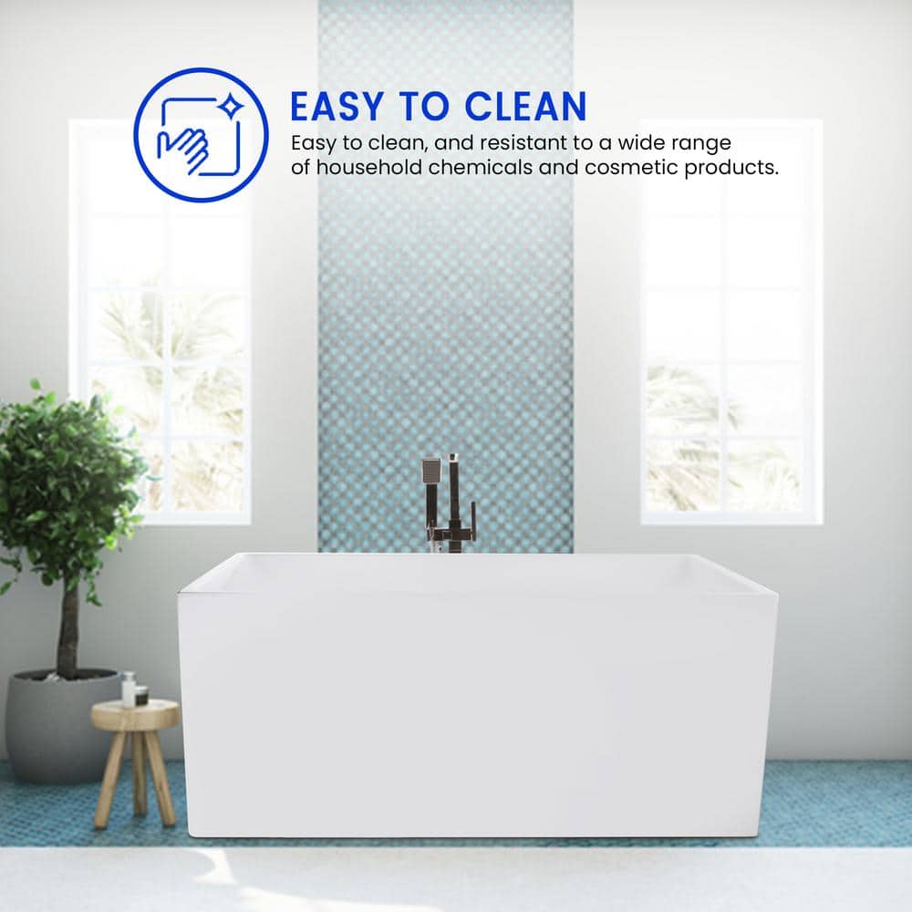 47" White Acrylic Freestanding Soaking Bathtub with Titanium Gold Drain