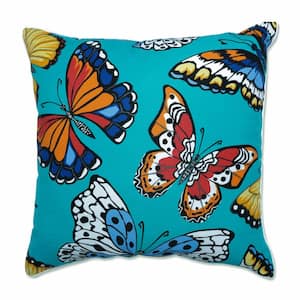 Animal Print Blue Square Outdoor Square Throw Pillow