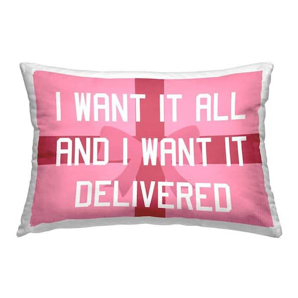 Gifts Delivered Funny Christmas Pink Print Polyester 14in. X 20in. Throw Pillow