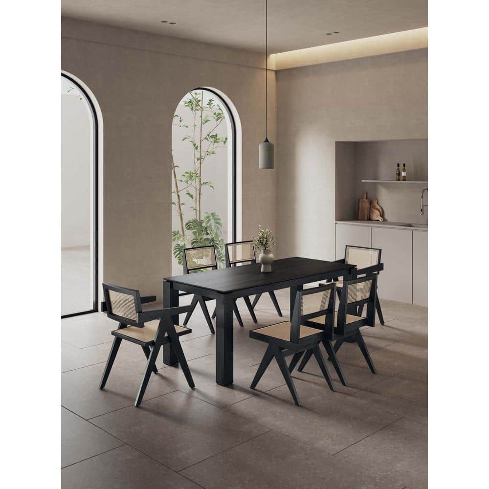 Rockaway Black and Natural Ash Wood 7-Piece Dining Set