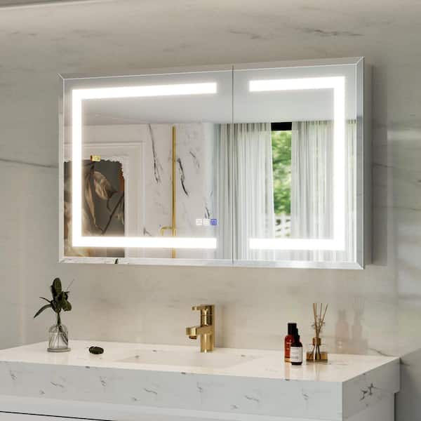 Bevel Edge 40 in. W x 24 in. H Rectangular Aluminum Recessed/Surface Mount LED Medicine Cabinet with Mirror, DTC Hinge