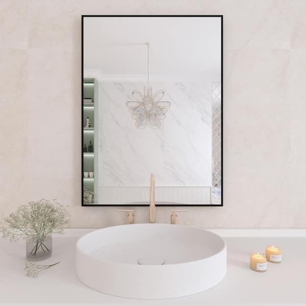 Klajowp 22 in. W x 30 in. H Small Rectangular Right angle Aluminum Alloy Framed Wall Mounted Bathroom Vanity Mirror in Black