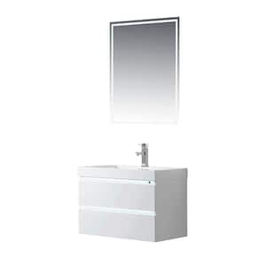 Annecy 30 in. W x 18.5 in. D x 20 in. H Bathroom Wall Hung LED Vanity in White w/ Single Basin Vanity Top in White Resin